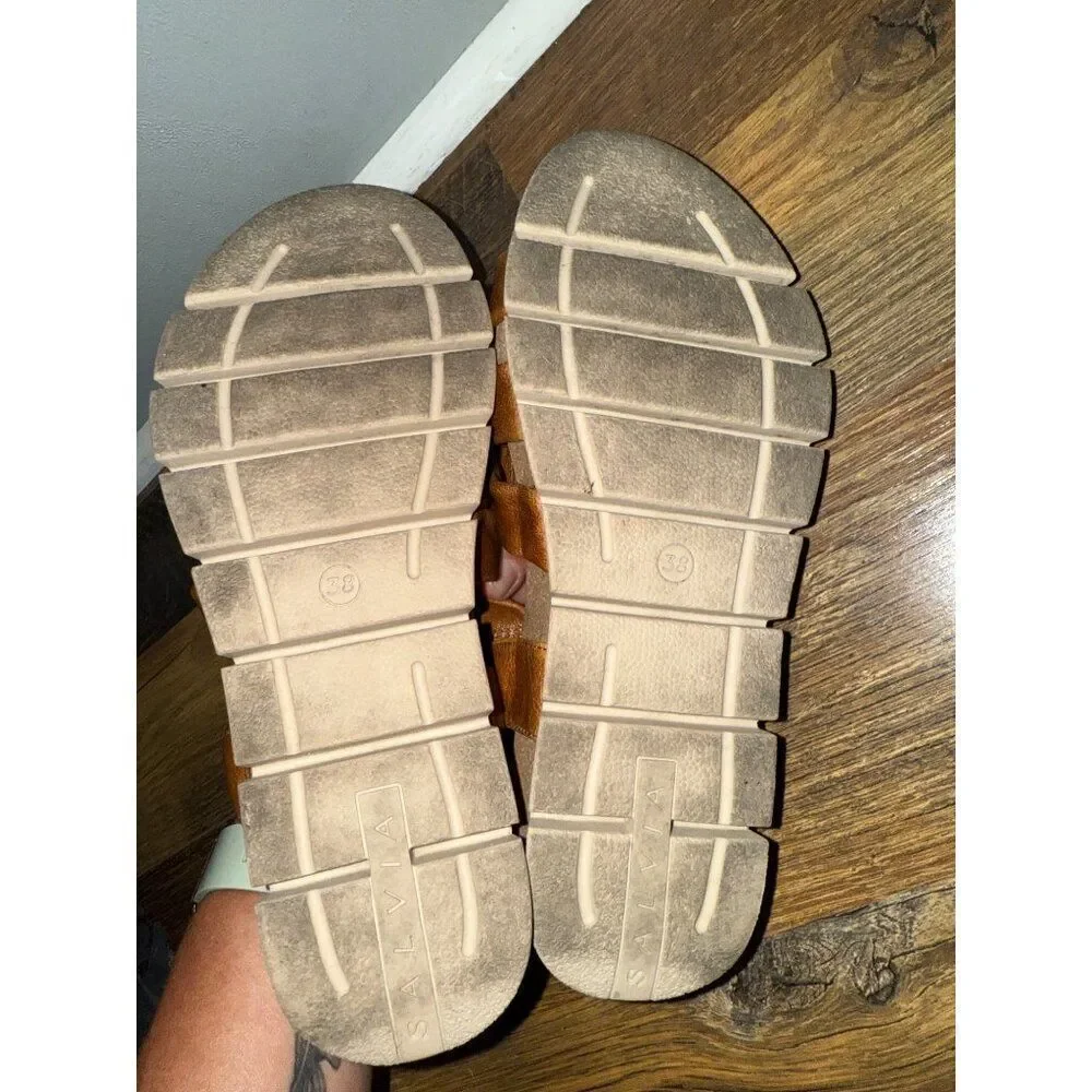 Salvia Birch‎ Veronica Cognac Leather Sandals Size 38 -7.5